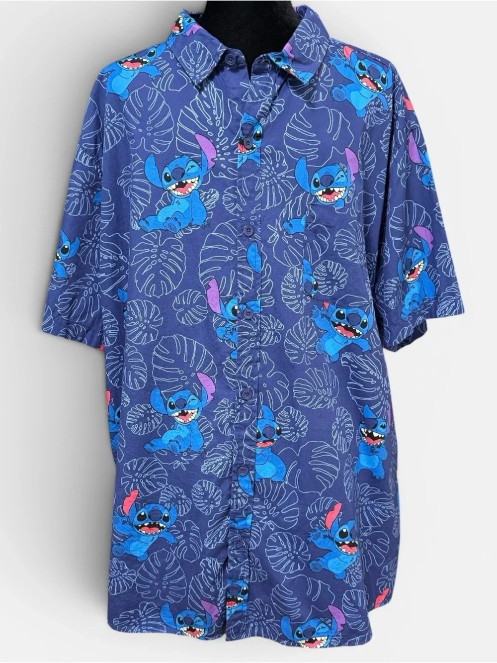 Disney Stitch Hawaiian Camp Shirt Size XXL Blue Tropical Button Front - Picture 1 of 6